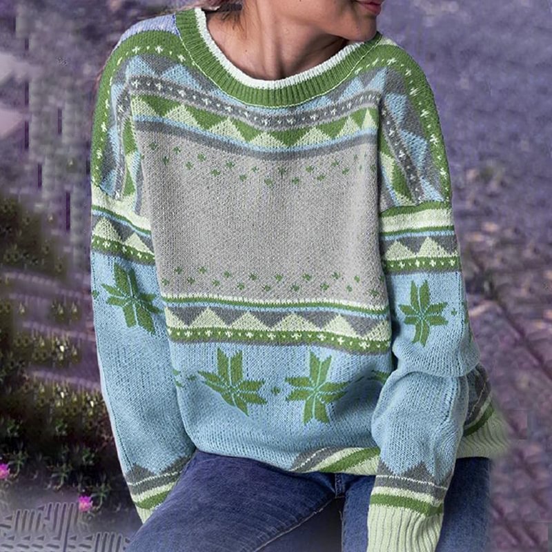 Printed Long Sleeve Casual Sweater