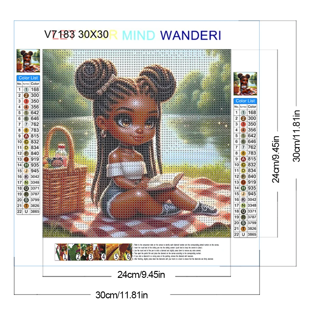 Full Round Diamond Painting 30*30cm - Girl With Braids Reading
