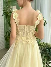 Pale Yellow 3D Floral Ball Gown A Line Sweetheart Bodice Corset Prom Dress Tulle Princess Floor Length Evening Robe Party Special Occasion