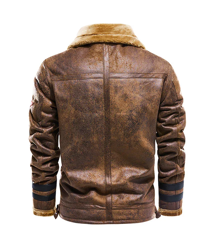 Men's Leather Plush Lapel Jacket