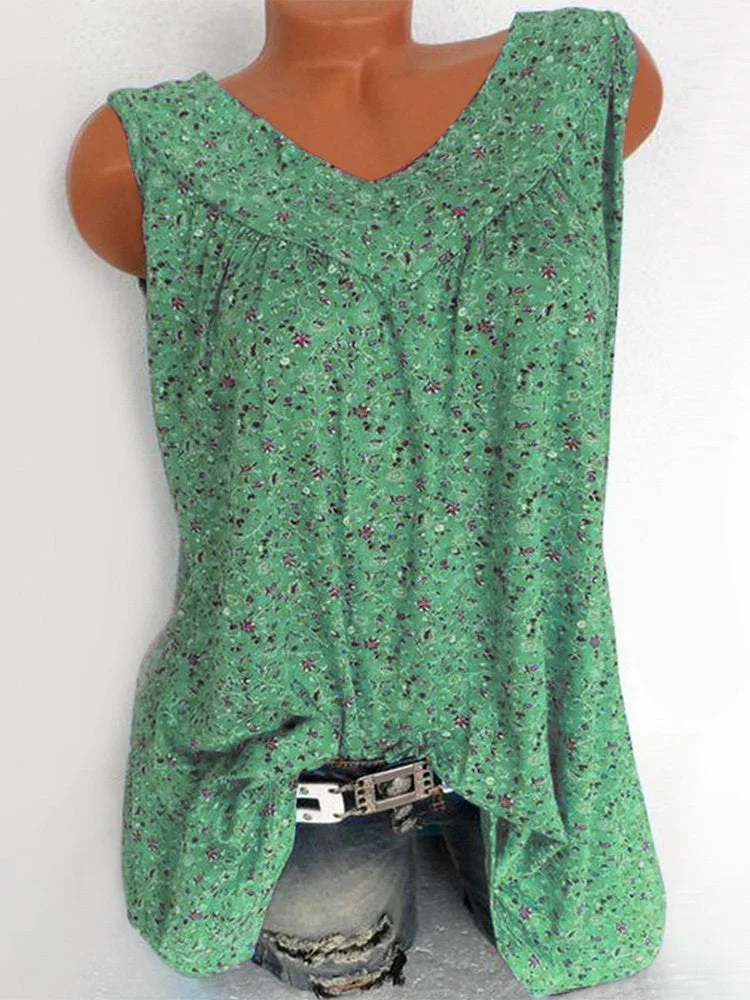 Floral Sleeveless V-neck T-shirt