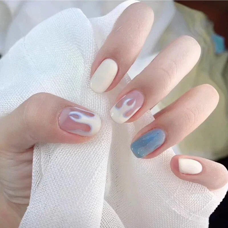 24pcs/Box 2021 Trend Black Flame False Nails Finished Fake Nails With Cross Foreign Design Removable Waterproof Nail Tips 1103-Nail Inspo