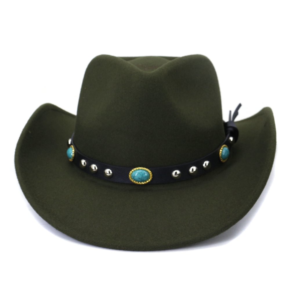 Karl Heart Top Wool Western Hat -  Army Green