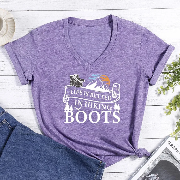 Life Is Better In Hiking Boots Hiking V-neck T Shirt-Annaletters