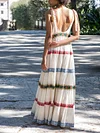 Thick Striped Backless Condole Belt Maxi Dress