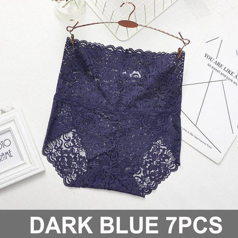 7PCS High Waist Panties Women Lace Sexy Underwear Female Floral Perspective Lingerie Briefs Underpants Plus Size Pantys M-XXXL