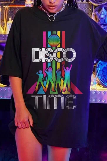 DISCO TIME Graphic Printing Casul Women's Short-sleeved T-shirt