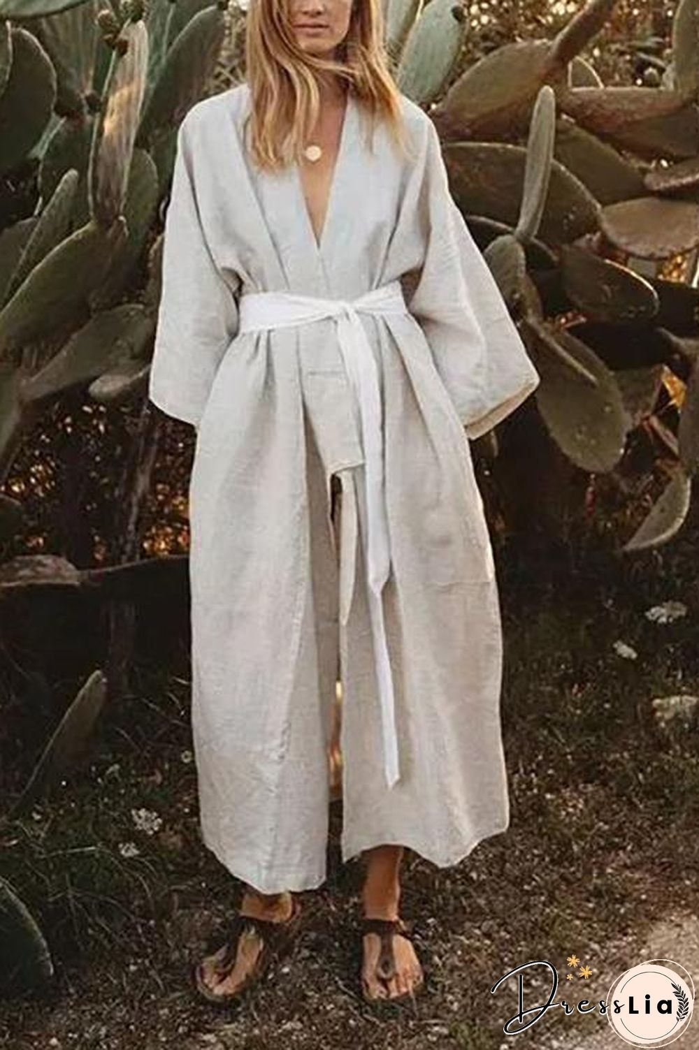 Roomy Linen Kimono With Belt