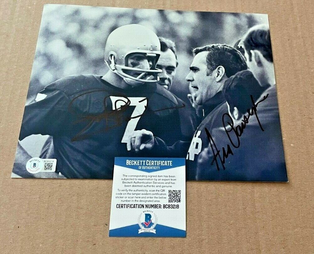 Ara Parseghian Joe Theismann 8x10 Signed 8x10 Photo Poster painting Beckett Notre Dame #2