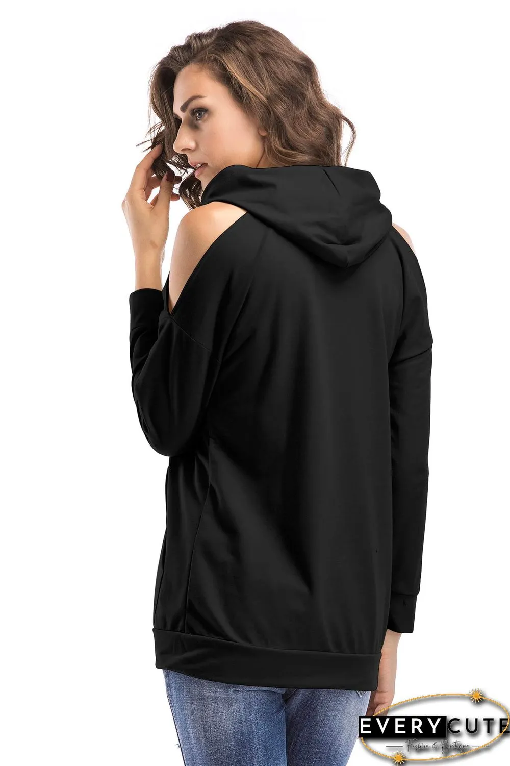 Solid Off-the-shoulder Pullover Sweatshirt