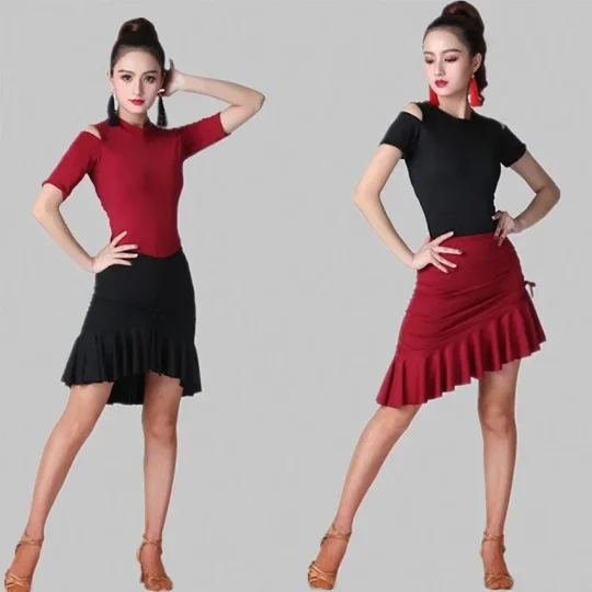 Standawon Leopard Print Women Classic Latin Dance Costumes Asymmetrical Ruffle Mermaid Skirt Lady Salsa Chacha Tango Rumba Dress