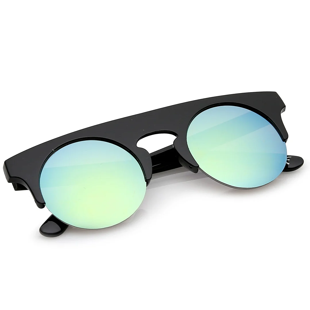 Modern Flat Top Horn Rimmed Round Flat Lens Semi Rimless glasses 48mm