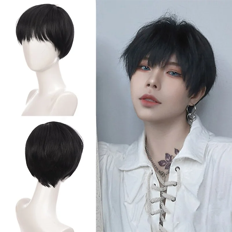 Synthetic Wig Curly Asymmetrical With Bangs Wig Short A21 Synthetic Hair Men's Soft Party Easy to Carry Blonde Pink Red