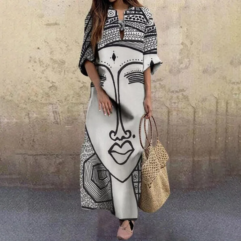 Fashion Face Print Loose Dress