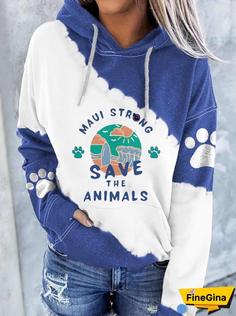 Women's Maui Strong Save The Animals Print Pocket Casual Hoodie