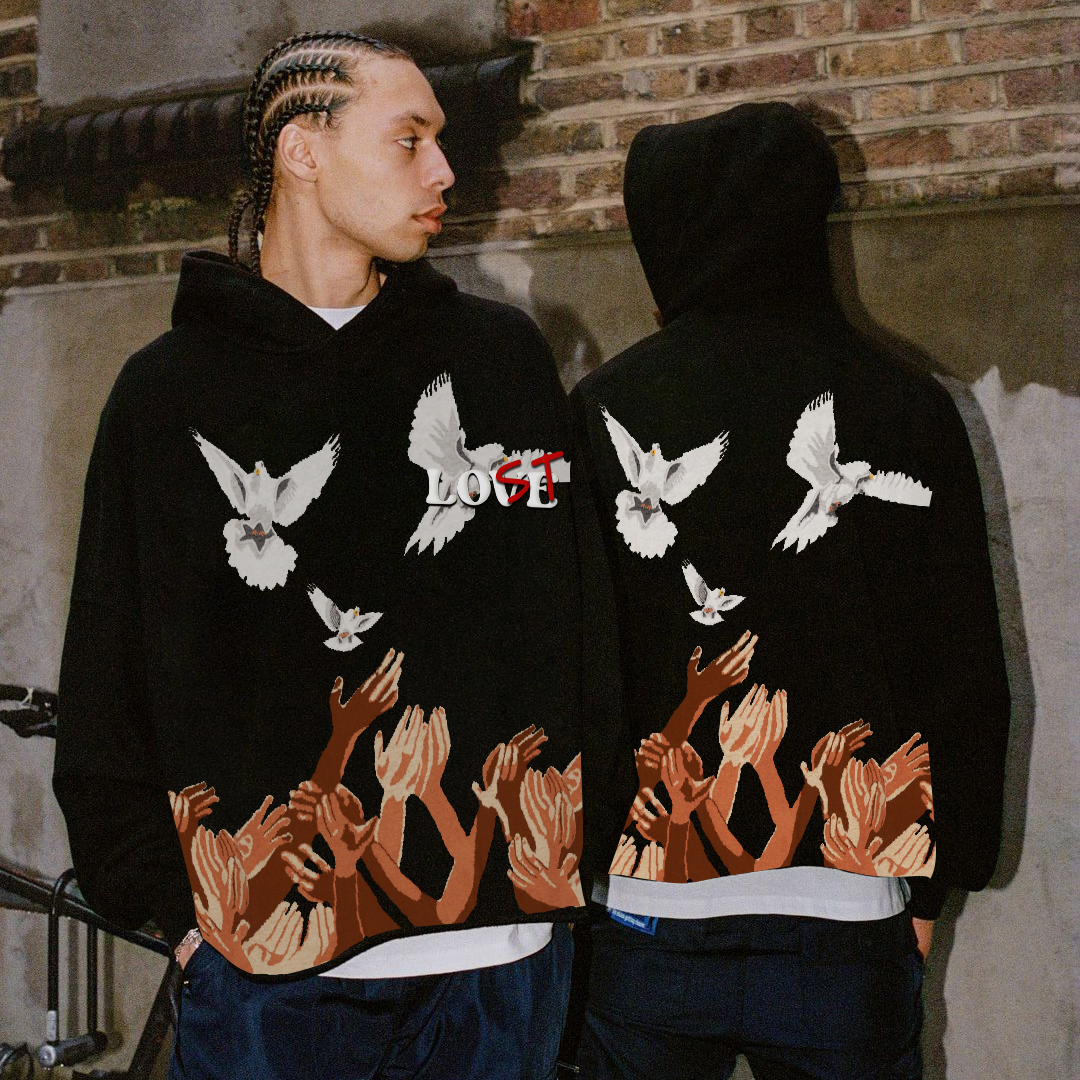 Loveciss®/ "Dove"X"Lost” Print Fleece-Lined Hoodie