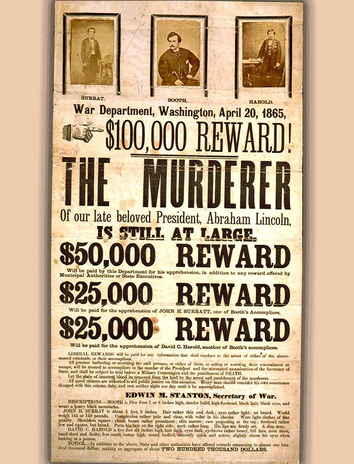 ABRAHAM LINCOLN ABE ASSASSINATION WANTED POSTER 8.5X11 Photo Poster painting JOHN WILKES BOOTH