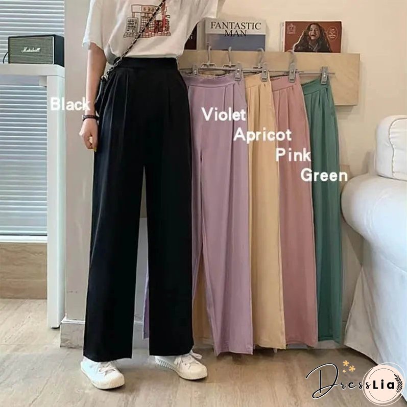 Christmas Gift JMPRS Autumn Women Wide Leg Pants Loose Elastic High Waist Korean Cotton Straight Full Pant Fashion Casual Female Solid Trousers