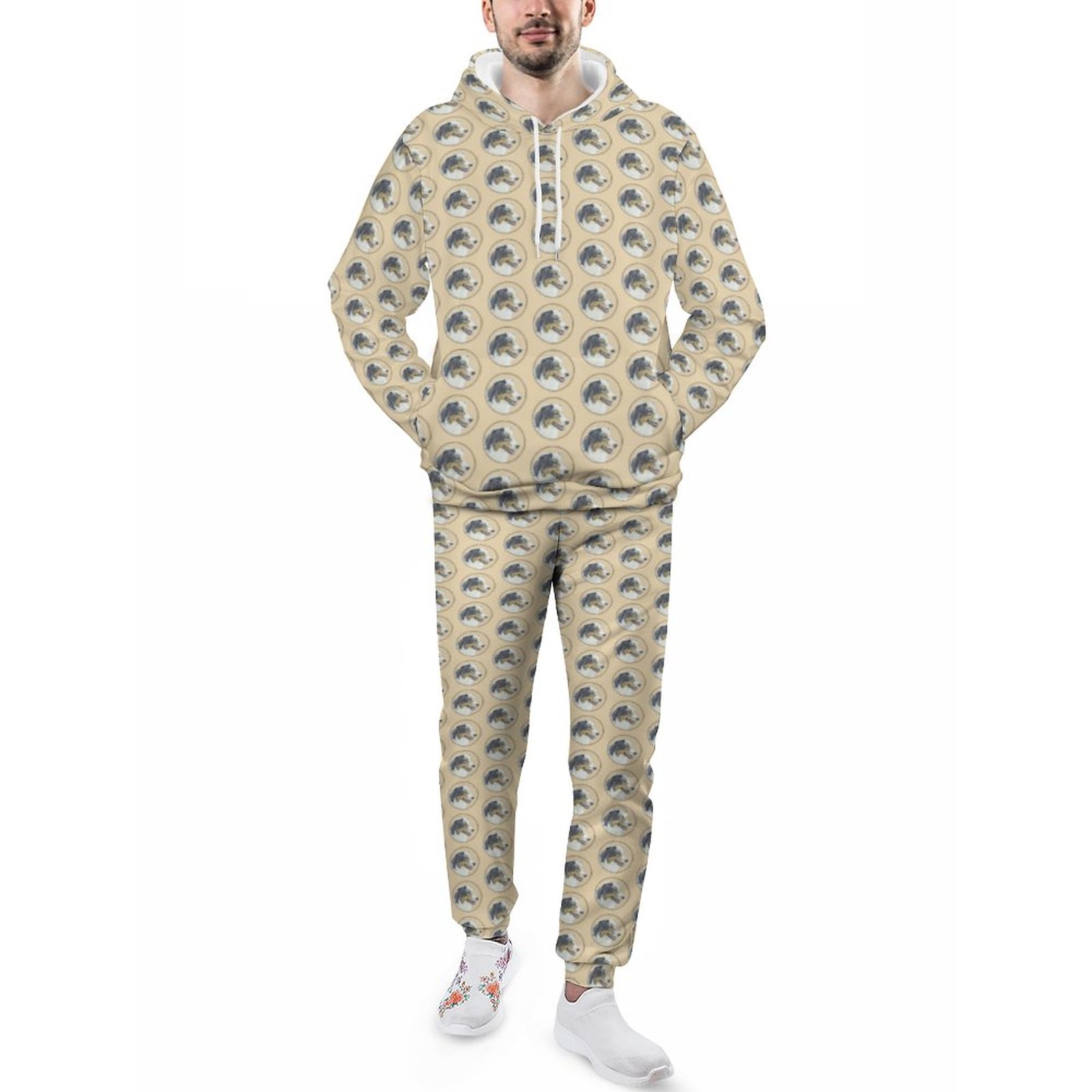 Australian Shepherd Painting Original Dog Art Le Men's Sweatsuits Set Casual Athletic Pullover And Sweatpants Suit Outfit