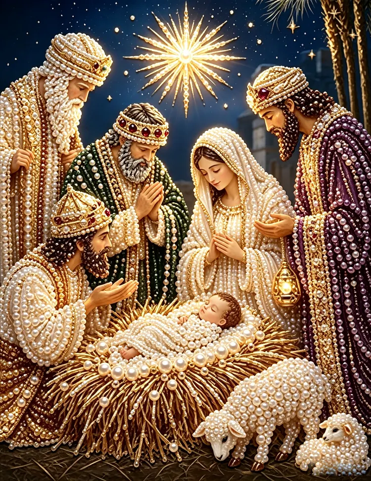 DIY Pearl Painting The birth of Jesus with Frame(30x40cm)
