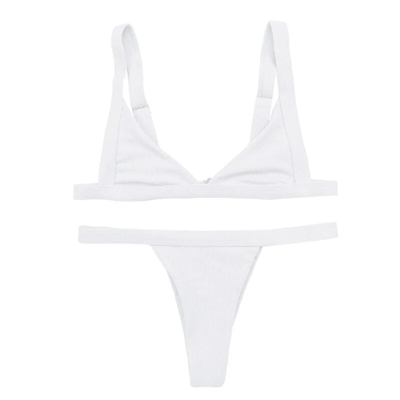 Sexy Brazilian Swimwear Women Bikini Set Solid Color Bandeau Low Waist Bottom Swimsuit Swimwear Bathing Suit Biquini Mujer