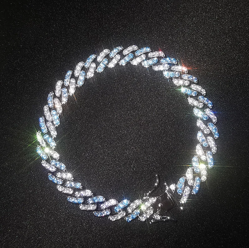 8MM Bracelet Iced Out Blue/Rose Cuban Link-VESSFUL