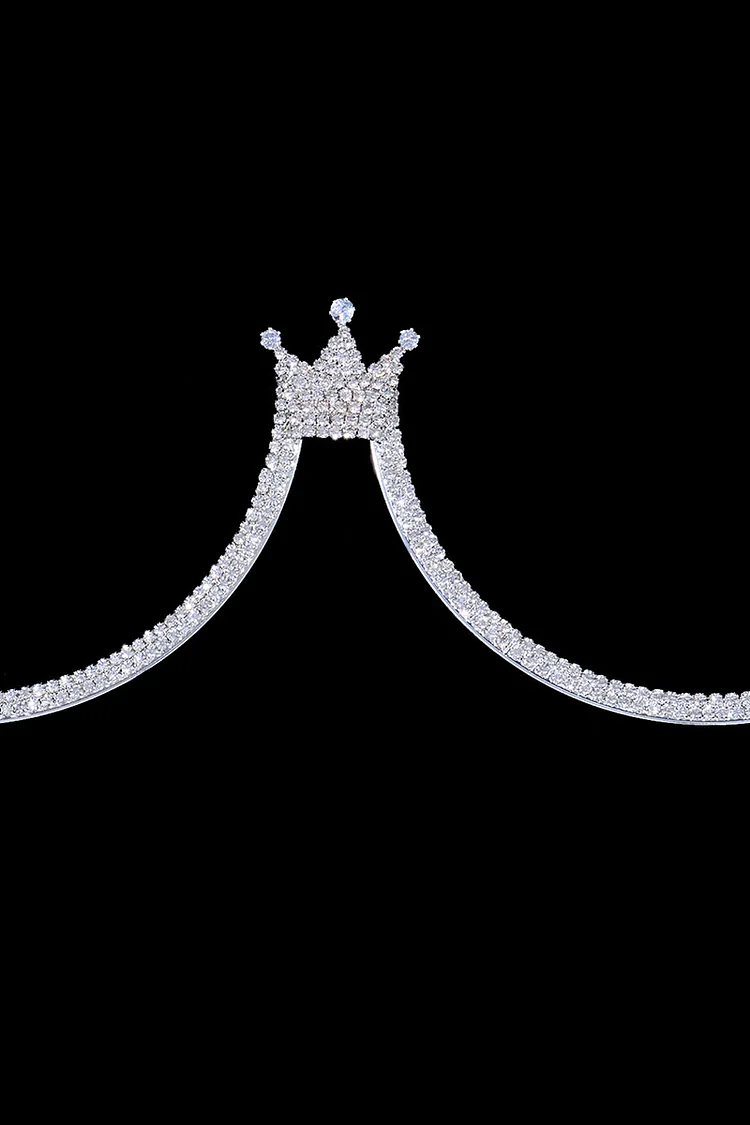 Rhinestone Crown Shaped Halter Chest Chain - Silver