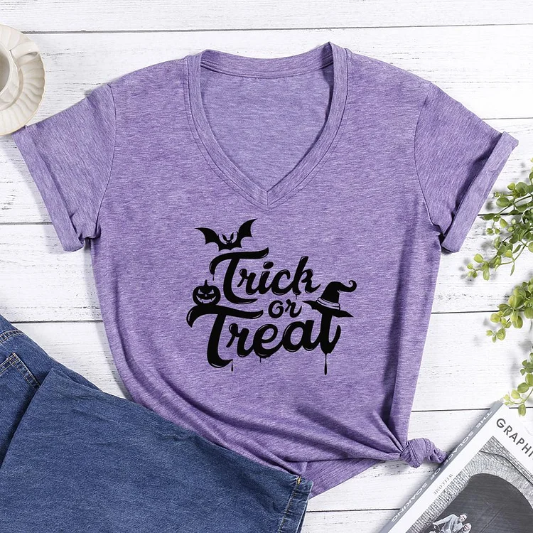 Trick or treat Halloween V-neck T Shirt-Annaletters