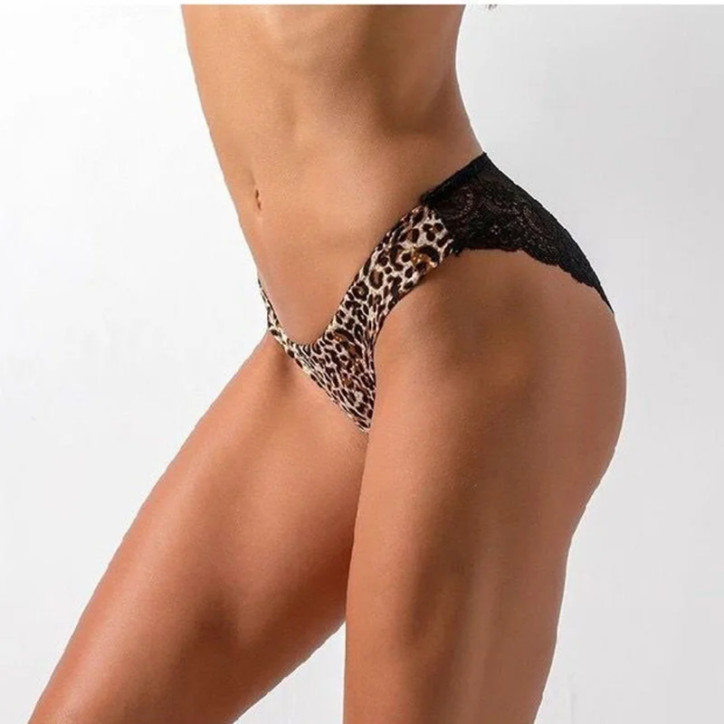 Billionm Women's Sexy Lace Panties Seamless Underwear Leopard Ice Silk for Girl Bikini Cotton Crotch Transparent Lingerie