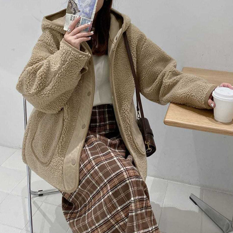Simple Lambswool Thickened Hooded Jacket