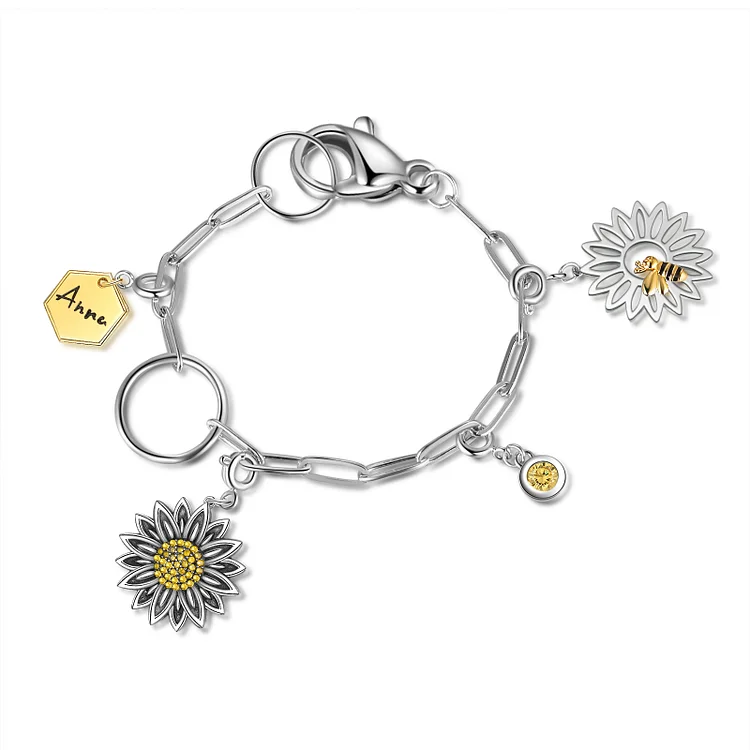 Personalized Sunflower Bracelet Custom Birthstone Cuban Bracelet
