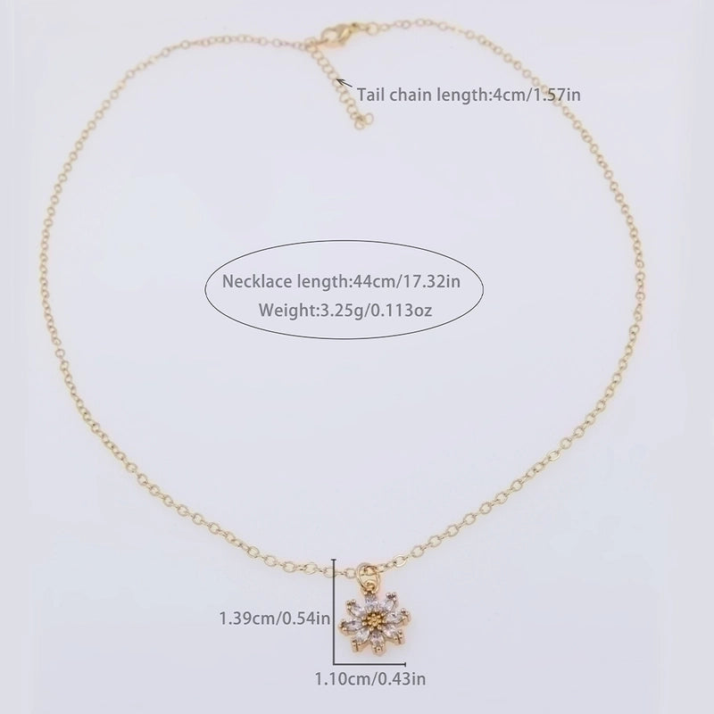 Copper 18K Gold Plated Minimalist Classic Style Flower Plating Inlay Zircon Pendant Necklace