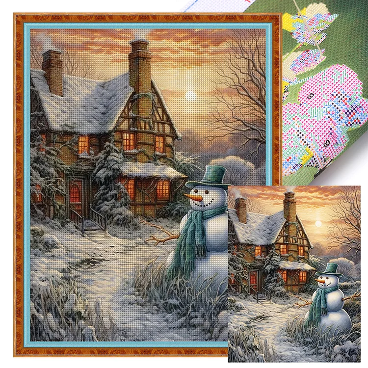 Christmas Snowman And Snow Cabin 11CT (45*60CM) Stamped Cross Stitch gbfke