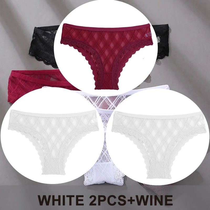FINETOO 3PCS/Set Women's Panties Sexy Lace Lingerie Temptation Underwear Briefs Pespective Woman Thongs Mesh Underpants Female