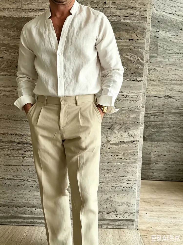 Premium Linen-Blend Mandarin Collar Suit