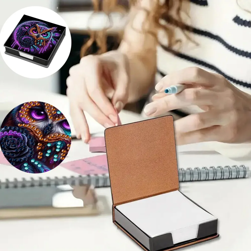 PU 5D Diamond Painting Kit Note Box DIY Diamond Art Notepad Box (Moon Owl)