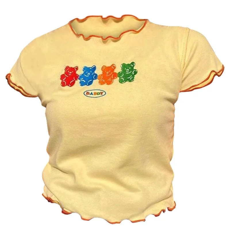 Yellow Bear Lace Cropped Tee