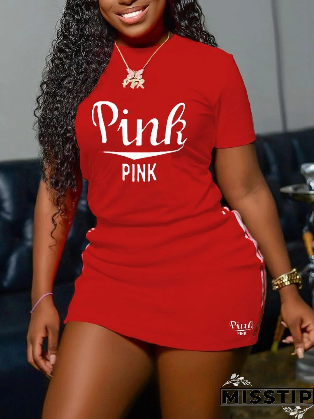 Black Fashion Casual Letter Print Patchwork O Neck Short Sleeve Two Pieces