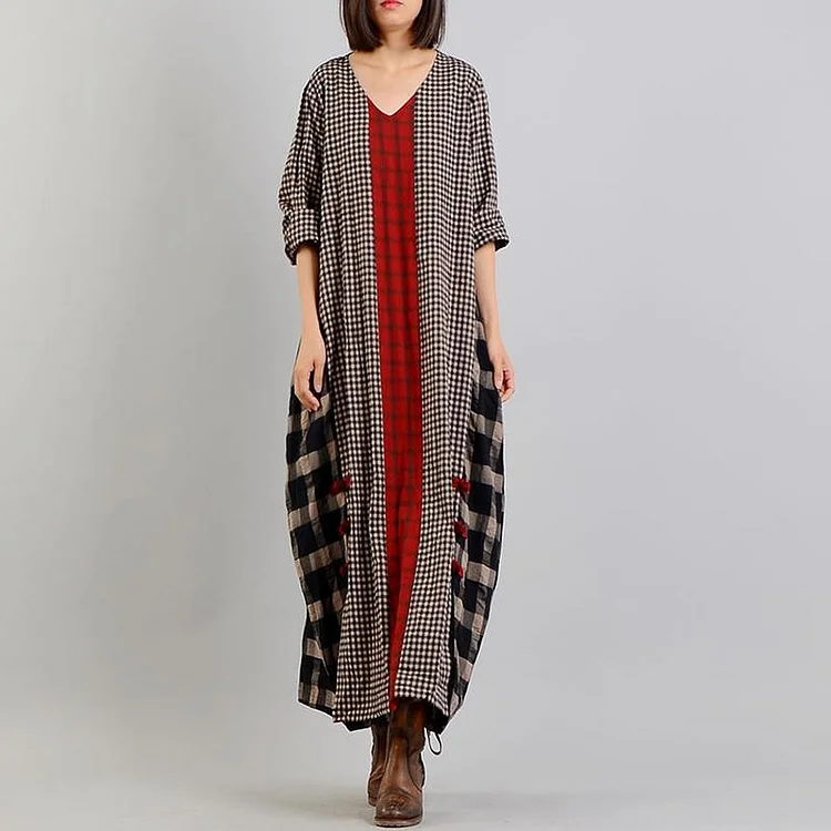 2021 Plaid Retro Cotton Linen Dress
