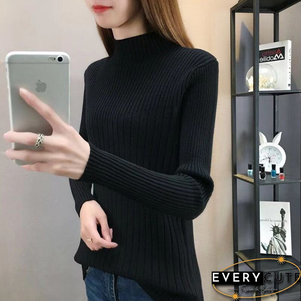 Fashion Mock Neck Harajuku Knitted Sweater Women Autumn Slim Solid Long Sleeve Top Korean Female Y2k Clothes New Pullovers