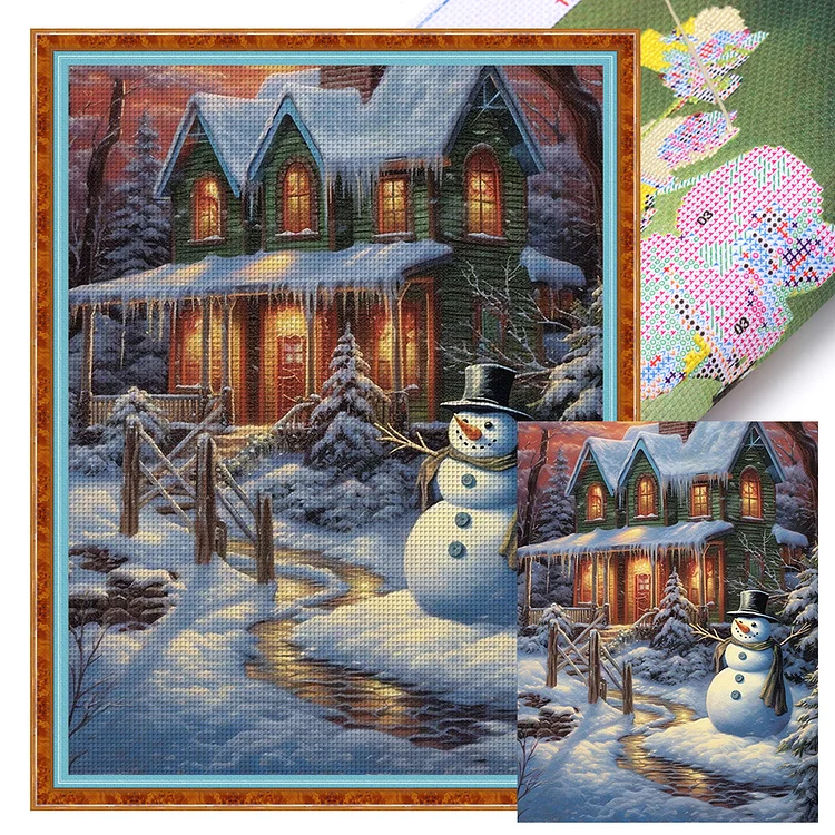 【Huacan Brand】Christmas Snowman And Snow Cabin 11CT Stamped Cross Stitch 45*60CM