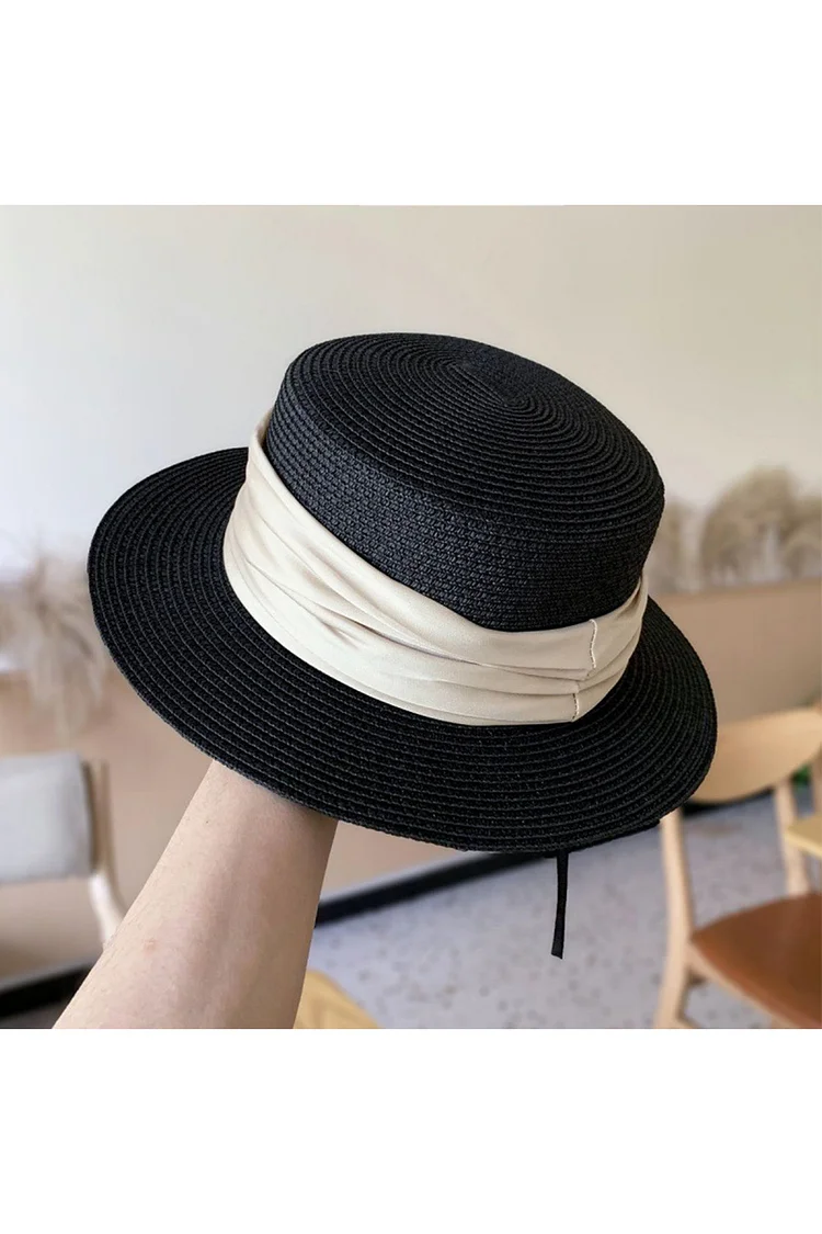 1950s Black Casual Elegant Straw Weaved Hat