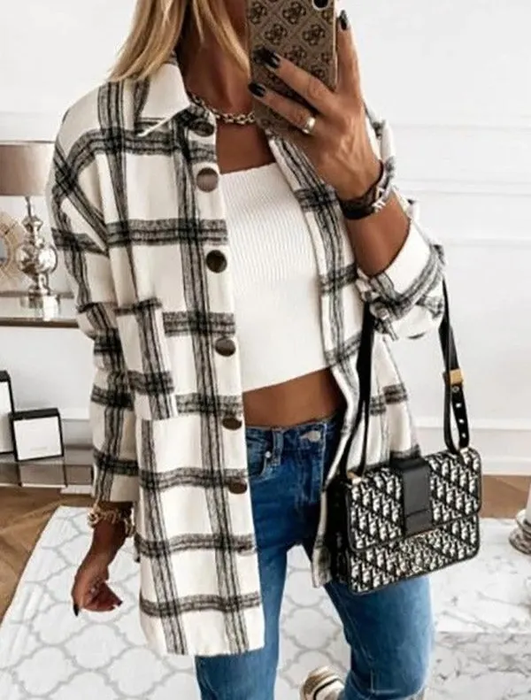 Distinctive Plaid Collared Outerwear