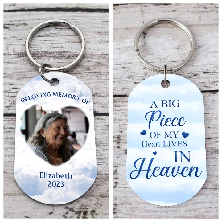 Memorial Photo Keychain Custom Name & Date Keyring Personalized Keychains - A Big Piece of My Heart Lives in Heaven