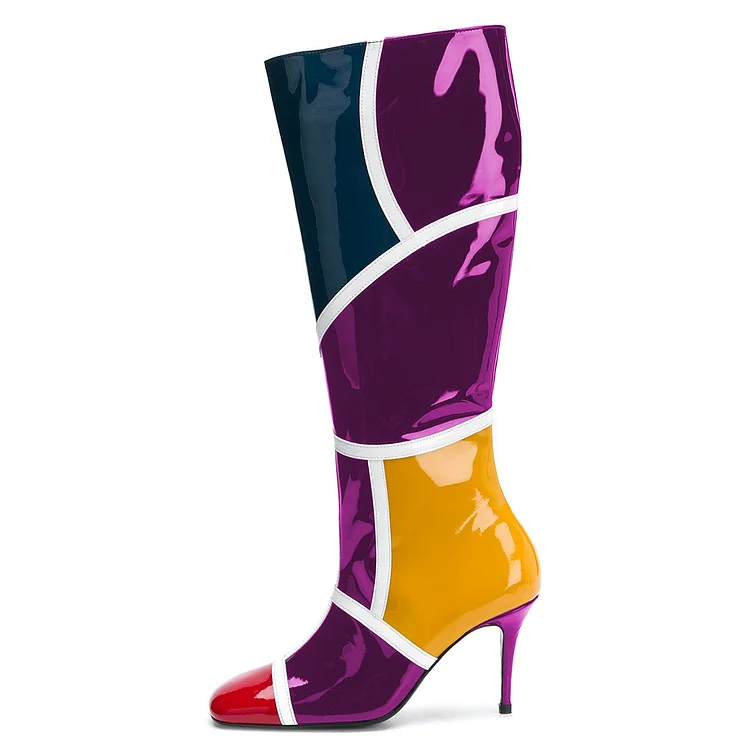 Multicolor Stiletto Boots Square Toe Knee-high Boots |FSJ Shoes