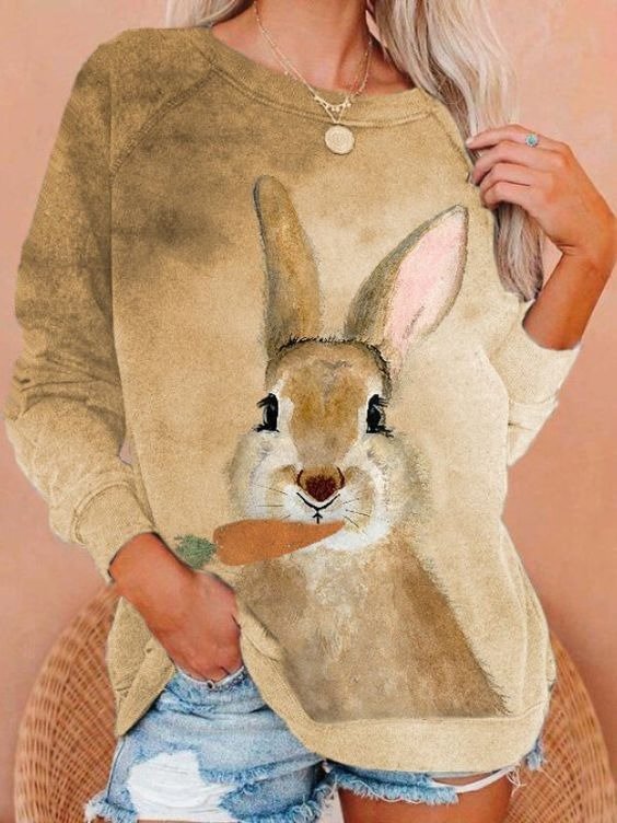 Women's Easter Bunny Print Casual Sweatshirt
