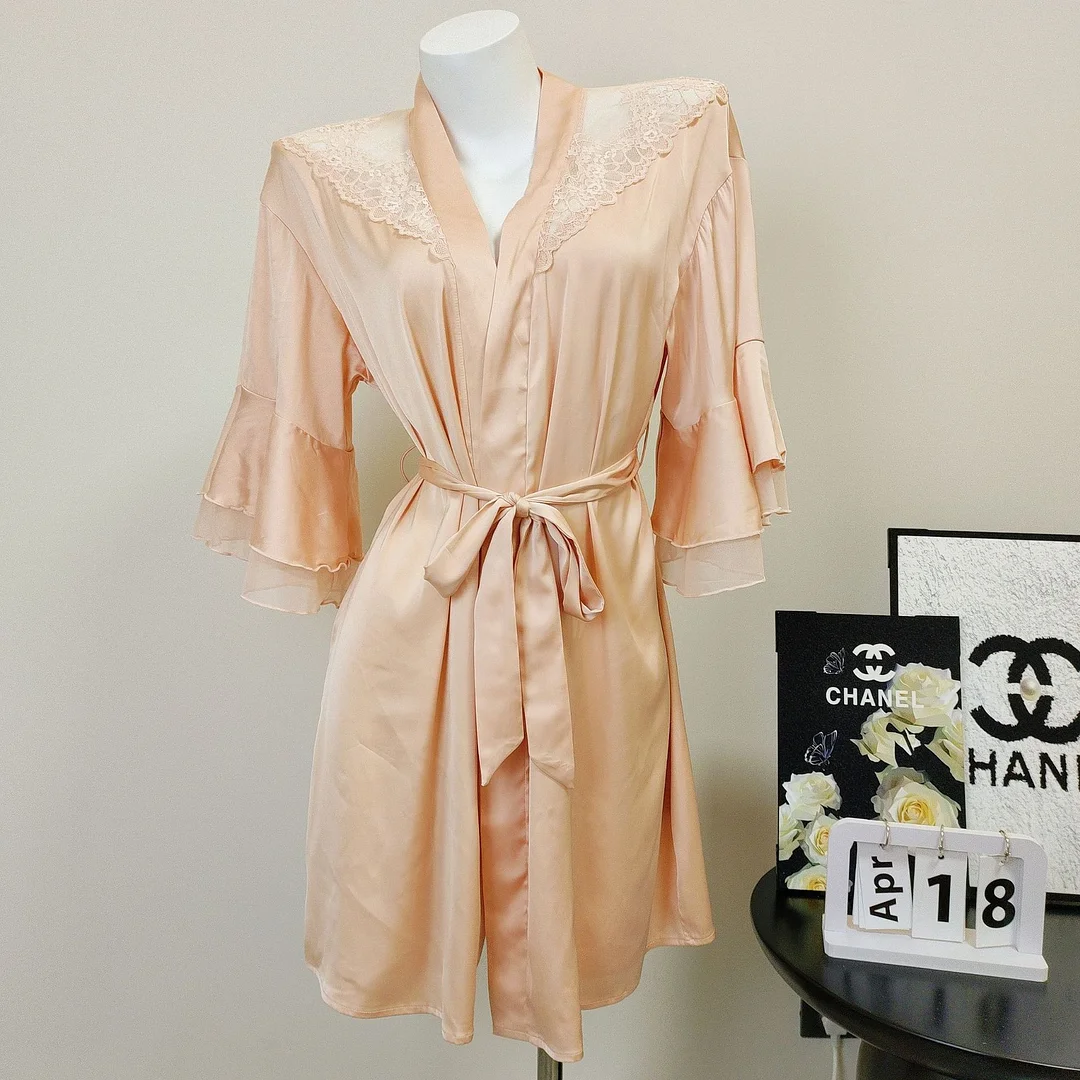 Sdrawing Sdrawing Women's New Autumn And Winter Lace Pure Sleepy Robe High-Grade Ice Silk Spliced Lace Robes Sexy Morning Robe