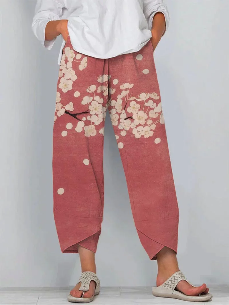 Retro Japanese Floral Art Loose Casual Pants