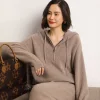 Half Zip Goat Cashmere Hoodie Women's AutumnWinter LongSleeved Solid Color Drawstring Loose Fitting Pullover Knit Jumper Sweater