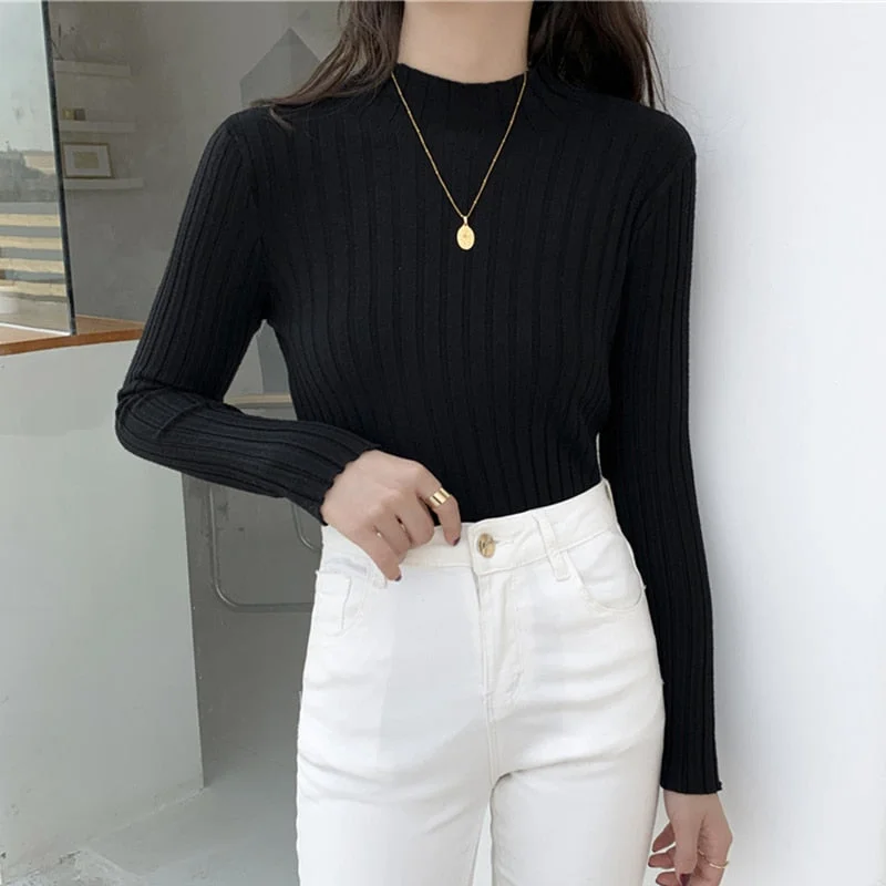 2021 Sweater Women's Fashion Autumn Slim-fit Turtleneck Sweater Soft Solid Slim Pullovers Female All-match Knitted Sweaters
